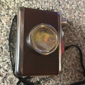 Camera stainless steel vintage faux leather flask metal liquor whiskey rye 11 oz